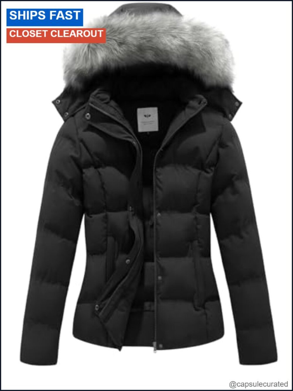 Women's Winter Puffer Coat Quilted Jacket Removable Fur Hood